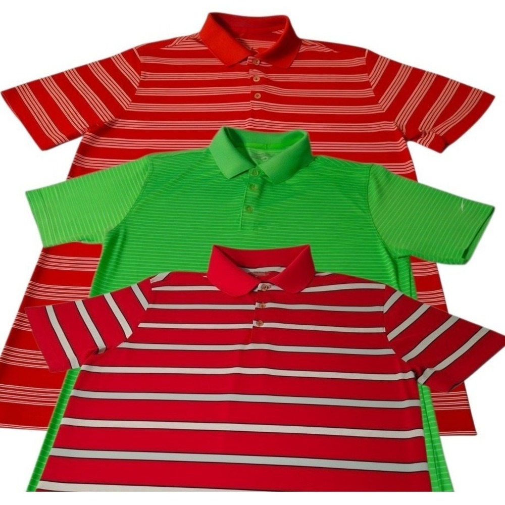 Nike Golf Polo Shirts Mens Large Red Green Striped Dri-FIT Lot of 3